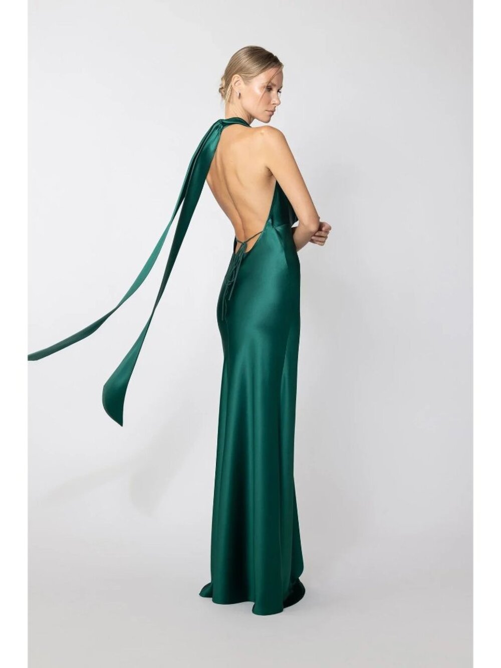 Sau Lee Pearl Satin Gown Emerald Womens Size 12